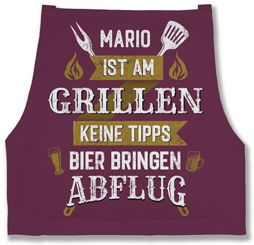 Schürze - Grillschürze Herren Männer - Name ist am grillen keine Tipps Bier bringen Abflug - Geschenkidee Papa Männergeschenke Vatertag - 85x69 - Aubergine - grillzubehör personalisierte