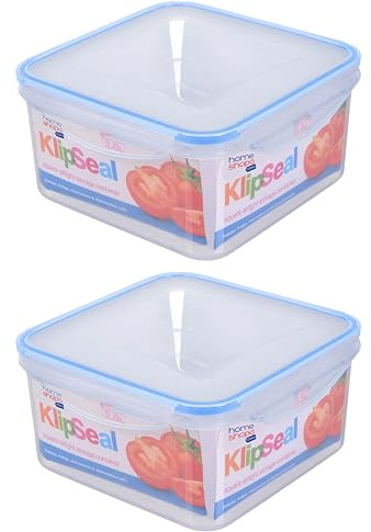 HOMESHOPA Plastic Airtight Food Storage Container, 2 Pack 2 Litre Square Leakproof Stackable Container with Clip-Lock Lid, BPA Free Reusable Meal Prep Lunch Box, Microwave Freezer & Dishwasher Safe