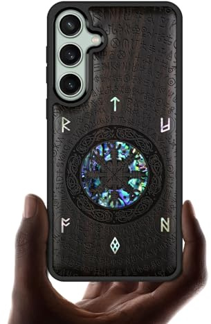 Carveit Handcrafted Case for Galaxy S23 FE (Viking-Blackwood) | Samsung Galaxy S23 FE Case - Compatible with MagSafe Wireless charger - Wood Engraved Shell Inlaid - TPU Shockproof Bumper