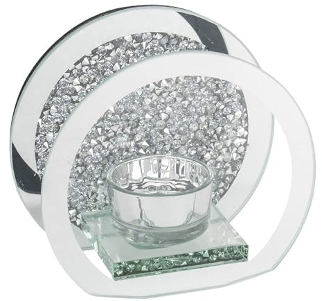 SERENA'S ® Elegant Crushed Diamond Crystal Tealight Candle Holder with Clear Silver Mirror Glass – Decorative Glass Walls for Home Decor and Special Occasions