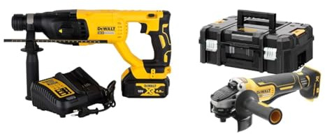 DEWALT - Perforateur-Burineur SDS-PLUS Brushless 2.6J 18V 4Ah Li-Ion - Sans Fil avec Coffret TSTAK & Meuleuse Brushless XR 18V 5Ah Li-Ion - DCG406NT-XJ - Meuleuse sans Fil