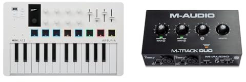 Arturia - MiniLab 3 - Controlador MIDI Universal para Producción Musical & M-Audio M-Track Duo - Interfaz audio, tarjeta de sonido USB para grabación, transmisión, podcasting