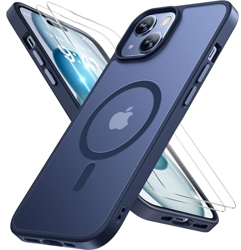 Miracase für iPhone 15 Hülle mit Magsafe & 2 9H+ Panzerglas, Blau | [TOP Militärschutz & Magnetkraft] Stoßfest Kratzfest mit Samtiger Haptik Extrem Langlebig Handyhülle für iPhone 15 6,1