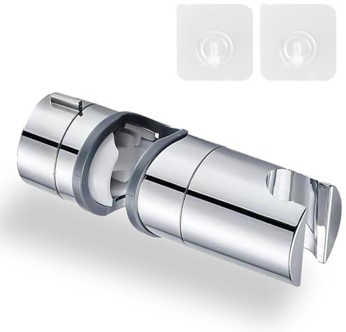 TRUEIN Handbrause Halterung, 19-25 mm Drehbar Brausehalter mit 2 Klebehaken, 360° Drehbar Duschkopfhalterung Ohne Bohren, Universal Verstellbar Brausehalter für Slide Bar für Badezimmer