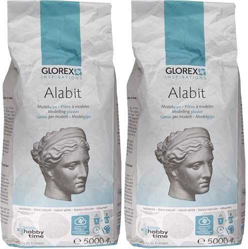 Glorex 6 2608 430 - Alabit Gießmasse naturweiß, hochwertiger Modelliergips, 5000 g (Packung mit 2)