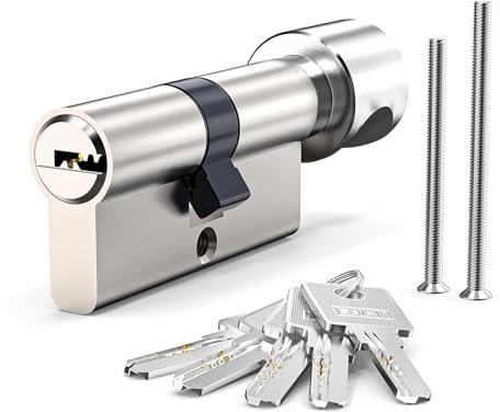 MANICAF Pomo Cilindro 30/30, cerradura de cilindro de euro, cerradura con pomo, cerradura de seguridad puerta delantera, cerradura de cilindro de 60 mm con 5 llaves de latón