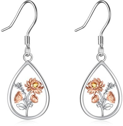 VONALA Chrysanthemum Earrings Sterling Silver Topaz Dangle Earrings for Women
