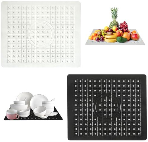 2 Stück Spülbeckeneinlage, Gummi Spülbeckenmatte 31 x 26cm Spülbeckenmatte Sink Mat, quadratisch Spülbeckeneinlage Gummi Schwarz & Weiß Spülmattefür Küche, Badezimmer, Gartenspülen
