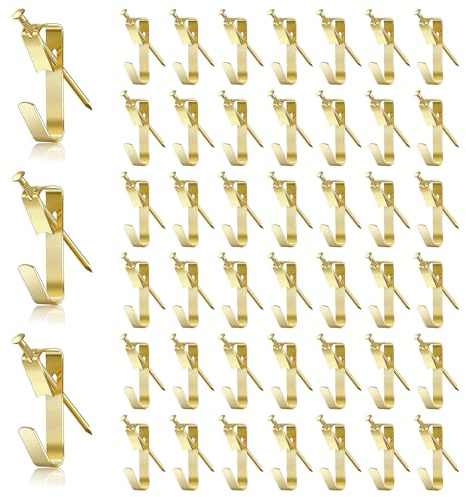 45Pcs Picture Hooks Kit, Picture Hooks, Photograph Hooks and Nails, Heavy Duty Wall Hangers for Photo Frames, Mirror, Clocks & Wall Art, Easy Installation, Ideal for Office and Home Use (Gold)
