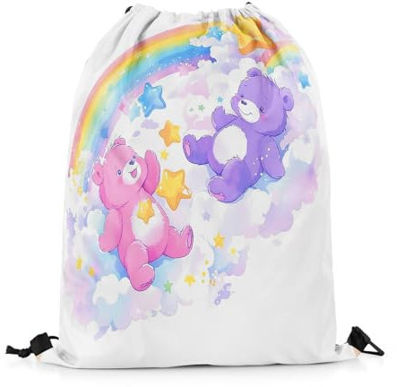 Tunnelzug Gymsack Niedlicher Bär Cartoon Bären Bunte Sterne Regenbogen Turnbeutel Für Damen wasserdichte Schuhbeutel Kinder Gymnastikbeutel, Für Strandurlaub, Yoga, 36x42cm