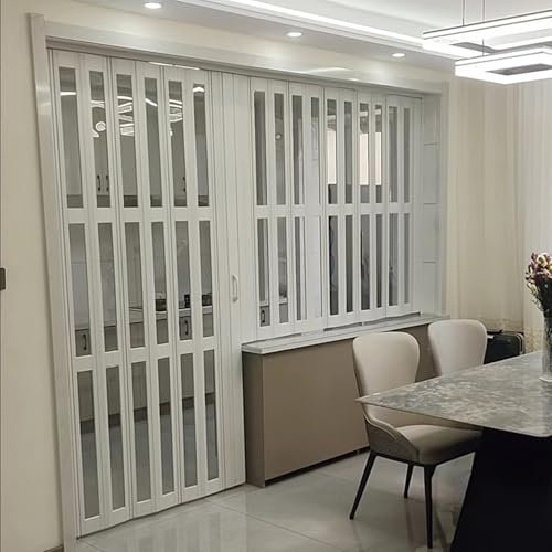 CHZDPP Interior Accordion Door, Customizable PVC Folding Sliding Window with Handles/Acrylic Glass, Bifold Doors for Kitchen/Living Room/Study Room/Office/Hotel(30x75in(76x190cm))