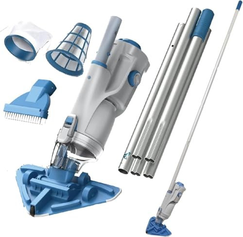 KOKIDO XV320 Aspirateur de piscine sans fil rechargeable pour nettoyeur de piscine hors sol et d'étang, poteau en aluminium de 183 cm, filtres standard et fins, 2 têtes d'aspirateur à brosse