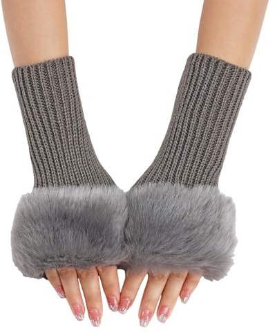 Winter Gestrickte Handschuhe mit Plüsch für Damen Warm Strick Handschuhe Pluswärmer Handstulpen Armwärmer Stulpen für Damen Fingerlose Armstulpen Feinstrick lang Handwärmer (Dark Gray, One Size)