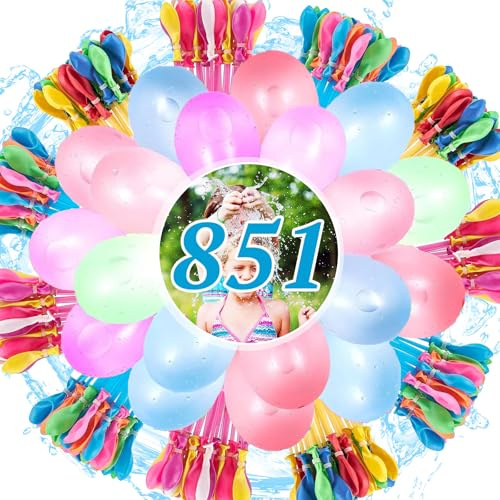 Betensh 851 Wasserbomben Selbstschließend, Wasserballons, Bunt Wasserbombem, 60 Sekunden Schnellfüller, Wasser Bomben mit Wasserhahn Anschluss, Water Balloons für Kinder, Sommer