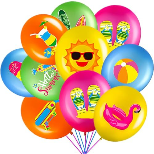 DIELOVEHUA Ballons Fête Hawaïenne, 20 Pièces Ballons en Latex Hawaïens Colorés, Ballon de plage Flamingo Piscine, Décorations de Fête d'été, pour Tropicaux Piscine Plage Thème Anniversaire