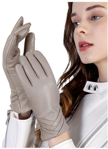 GSG SINCE 1998 Lederhandschuhe Damen aus chromfreiem Lammfell | Gefüttert mit Kunstfell, Thermo Handschuhe mit Touchscreen