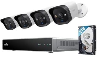 eufy Security PoE NVR CCTV Camera Systems E40, 4 4K Bullet Cams, 4K UHD | Wired Outdoor Cam, 122° FOV, Night Vision, 24/7 Recording, AI Detection, Red & Blue Lights, 8 Channel NVR, 2TB HDD, IP67
