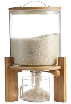 YUANYIYS 5L Airtight Rice Dispenser with Measuring Cup, Borosilicate Glass Cereal Storage Container, Dust-Proof and Moisture-Proof, Countertop Kitchen Organizer(5L)