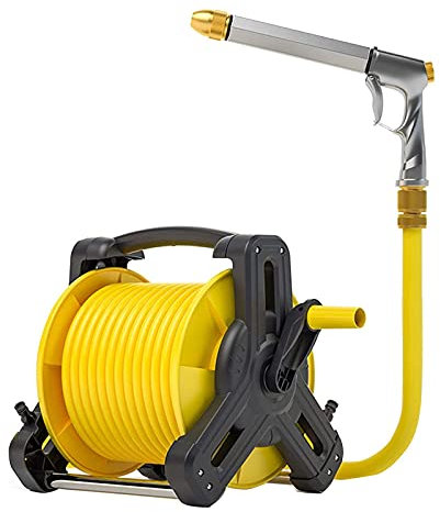 Strumenti da giardino con avvolgitore per tubo retrattile, compatto, montato a parete, tubo d'acqua portatile in piedi, con rotazione 2 in 1 per doccia per animali domestici ( 25 meters water pipe)