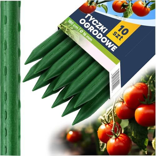 Plonos Rankhilfe 10er Set Pflanzstäbe 180 cm für Tomaten Gurken Erbsen Tomatenstangen Grün