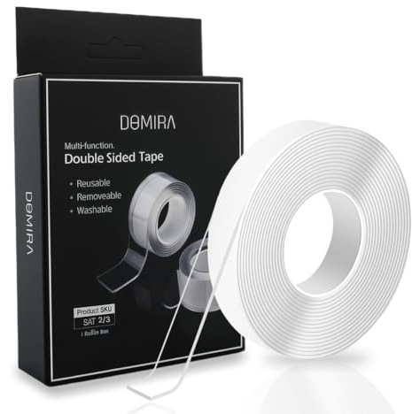DOMIRA Nano Double Sided Tape Heavy Duty – Wall Safe Transparent Waterproof Reusable Adhesive Elf Tape, 2mm Thickness (3M / 5M Length)