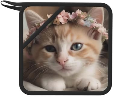 Maniques avec poche pour cuisine - Résistantes à la chaleur - En silicone - Pour comptoirs, four, animaux mignons, chats mignons - Maniques pour la cuisson au four - 18 cm