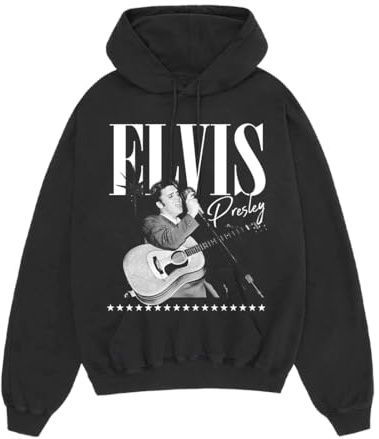 ELVIS PRESLEY Unisex Offical Merch B&w Guitar Portrait Hoodie Hooded Sweatshirt (pack of 1)
