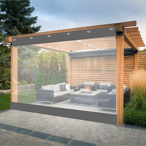 Outdoor Vinyl Curtain Waterproof Pergola Side Panels Weather Resistant Heavy Duty PVC Clear Tarp for Pergola, Porch, Gazebos, Patio, Balcony Plastic Curtains(6'wx4'h(1.9 x1.3 m))