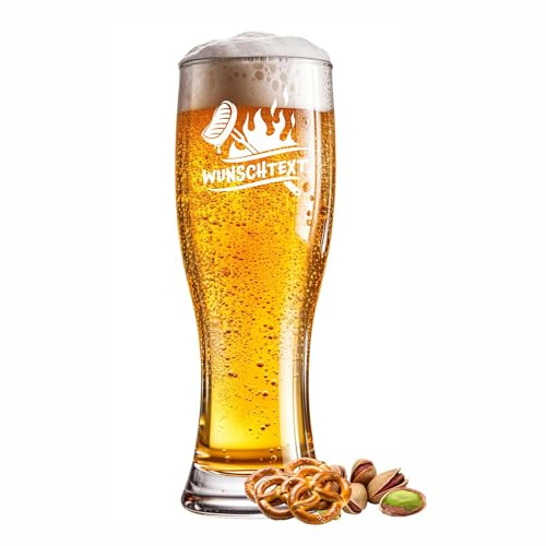 Bicchiere di grano inciso BBG Grill con bistecca da 0,5 l con anno, bicchiere di grano personalizzato per occasioni speciali come compleanni, anniversari, festa del papà o celebrazioni. Incisione a