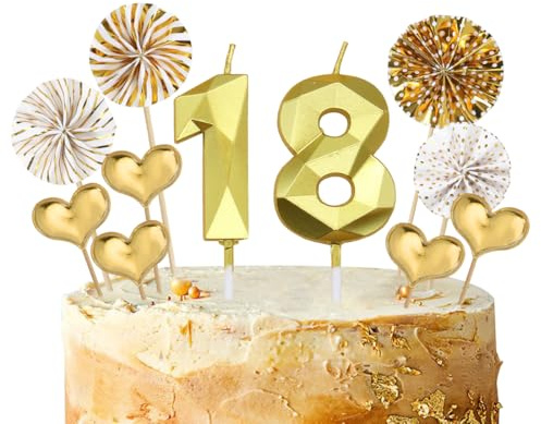 Geburtstagskerzen Zahlen 18 Gold,3D Kerzen Geburtstag für Tortendeko und Kuchendeko,18 Geburtstags Deko Kinder,Geburtstag Kerzen Zahlen Deko für Geburtstagsfeier,Hochzeiten