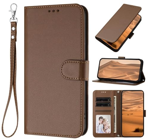 XINQCASE pour Samsung Galaxy S21 5G, Protection Cartes Etui Housse en Cuir PU [Dragonne], Étui à Rabat Portefeuille Flip Case pour Samsung S21 5G, Marron