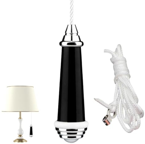 Light Pull Cord Handle With 100cm Nylon Extension And Clip Connector Shower Light Pull Cord Handle Ceramic String Light Switch Pull Cord Suitable for Toilet Bathroom, Ceiling Lights, And Fans(Black)