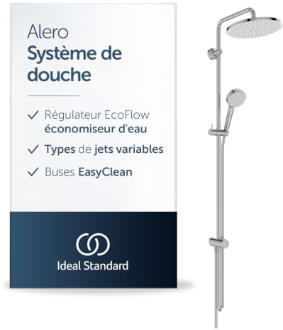 Ideal Standard Alero sistema doccia per miscelatore a parete – Cromo | Da combinare con rubinetteria a parete/presa d'acqua a parete, doccia a risparmio idrico con due tipi di getto, BE177AA