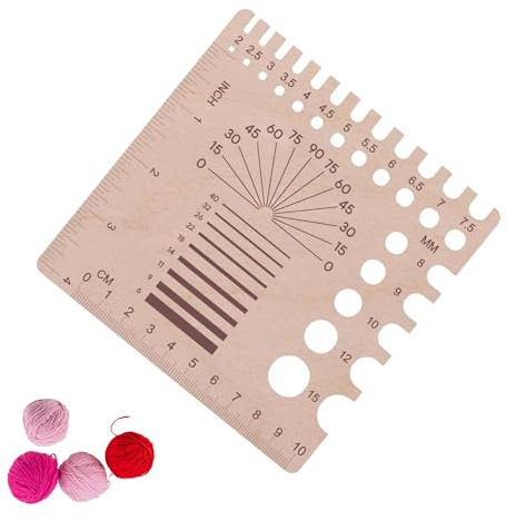 Knitting Needle Gauge,Maschenprobe Zählrahmen,Nadelmaß für Häkelnadeln,Holz Stricknadelmaß,Garnstärke,Nadelmaß Auf Holz 2 mm – 15 mm,für Messung Des Strickgrades,Von Garnstärke Maschenprobe