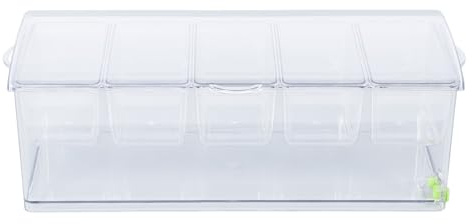 Syrisora Vassoio per Condimenti Refrigerati con Ghiaccio, Contenitore in Plastica per Alimenti, Contenitore per Salse Trasparente con Coperchio, per Uso Domestico, Leggero e Portatile (5 griglie)