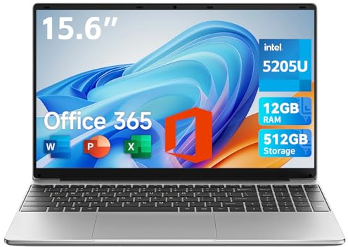 jumper 15.6 inch Laptop with Office 365, 12GB RAM 512GB Storage Notebook, 5205U Processor, HD Display Laptops, Keyboard Film UK, 5000mAh Battery, Suitable for Business and Students