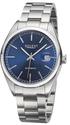 REGENT Reloj automático para hombre, acero inoxidable, esfera azul, 10 bar, 41 mm, F-1641