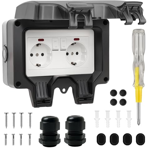 Aussensteckdose Wasserdicht IP66 Outdoor Steckdose mit Schalter Kontrollleuchte