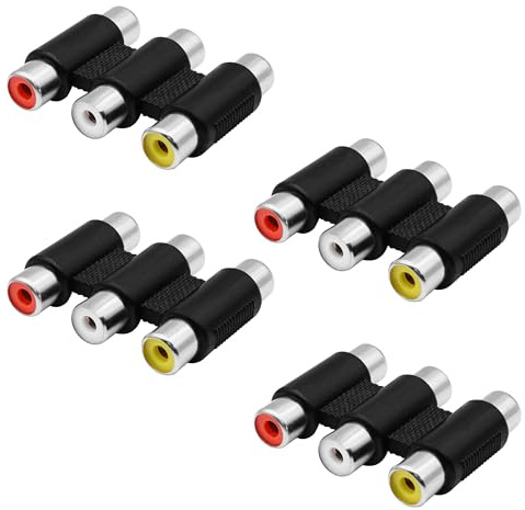 YARCHONN RCA-uttag kopplingskoppling 3 RCA hona till hona ljudvideo jack adapter för förstärkare DVD-TV – 4 stycken