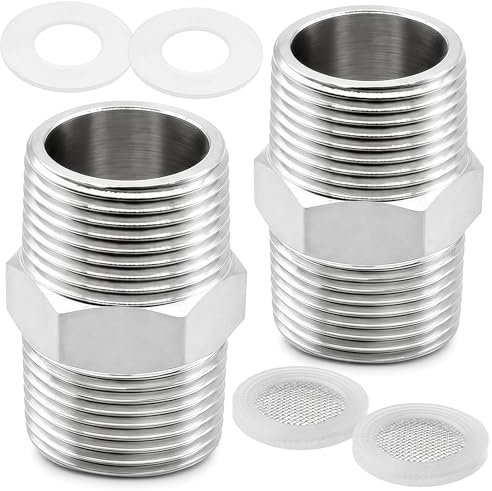 Bangbobi - Kit de 2 Prolongateurs pour Flexible de Douche avec Raccord Double en Acier Inoxydable 1/2 Pouce, Adaptateur pour Tuyau de Douche, Inclus Joints et Filtres