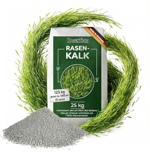 RasenHerz Chaux pour gazon 125 kg Pour un gazon dense et vert Entretien du gazon, Amendement du sol, Nutriments, Diabase petigi