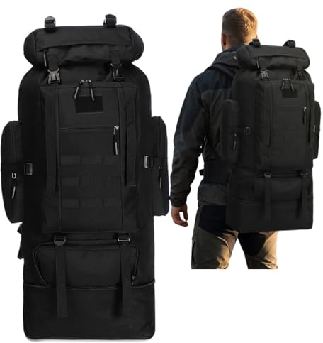ThaiRoot 100 L Trekkingrucksack & Wanderrucksack – Großer Outdoor Rucksack für Camping, Reisen & Abenteuer, Ergonomisch, Wasserabweisend, Robust – Schwarz & Army Grün