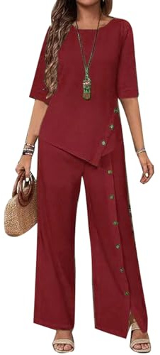 MINTLIMIT Women's 2 Piece Sets Short Sleeve Irregular Top Wide Leg Pants Summer Casual Vacation Outfits