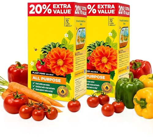 Topline All Purpose Plant Fertiliser Bundle – Pack of 2 x 1.2kg Soluble Plant Food - Garden Fertilizer for Outdoor & Indoor Plants –For Flower, Vegetable & Houseplant – Easy to Mix for Up to 72 Plant