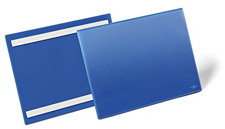 Durable Selbstklebende Kennzeichnungstasche, für Dokumente in A4 quer, Packung à 50 Stück, dunkelblau, 179807 | Haftet auf glatten Oberflächen, 2 Klebestreifen, aus strapazierfähiger Hartfolie, scannertauglich