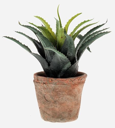 artplants.de Agave Artificial Seda, Verde, 20cm, Ø25cm | en Maceta de Terracota - Pitera Artificial - Pita sintética