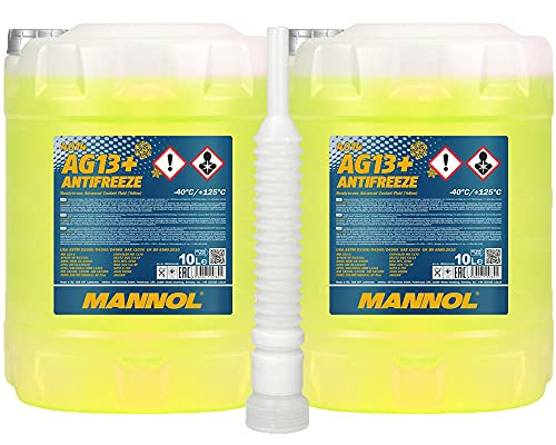MANNOL 2 x10 Liter, 4014 Antifreeze AG13+ (-40) Advanced Kühlerfrostschutz verdünnt gelb