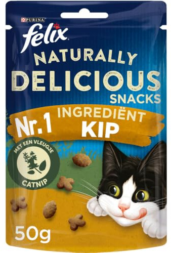 FELIX Naturally Delicious mit Hühnchen & Katzenminze Katzensnacks, Box von 8 (8x50g)