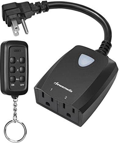 DEWENWILS 2 Independent Control Sockets, Outdoor Wireless Remote Control Outlet, Weatherproof Electrical Remote Control Switch for Holiday Light, 15A Heavy Duty, 100 FT Range