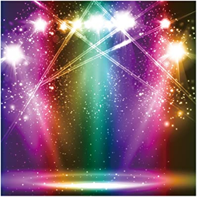 Renaiss 2.5x2.5m Glänzende Disco-Kulisse bunter Scheinwerfer Bühnenfotografie Kulisse Vintage Nachtclub Musik Themenparty Dekoration Geburtstagsbanner Vinyl Fotostudio Requisiten